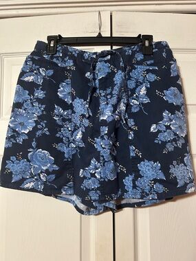 David N Sport sz 10 Navy Blue Denim Floral Drawstring Skirt-Shorts